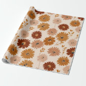Papier Cadeau Boho Earth Tone Daisy Tan Floral Pattern (Déroulé)