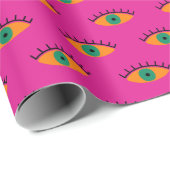 Papier Cadeau BOHO Evil Eye Motif Funky Fuchsia Fun (Coin rond)