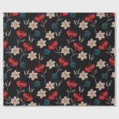 PAPIER CADEAU BOHO FLEURS ABSTRAITES EN NOIR (Plat)