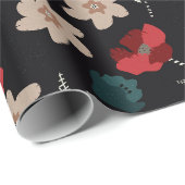 PAPIER CADEAU BOHO FLEURS ABSTRAITES EN NOIR (Coin rond)
