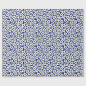 Papier Cadeau Boho Fleurs Blanches Sur Fond Bleu (Plat)