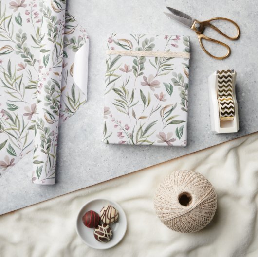 Papier Cadeau Boho Fleurs sauvages Dusty Rose Sage Vert (Artisanat)