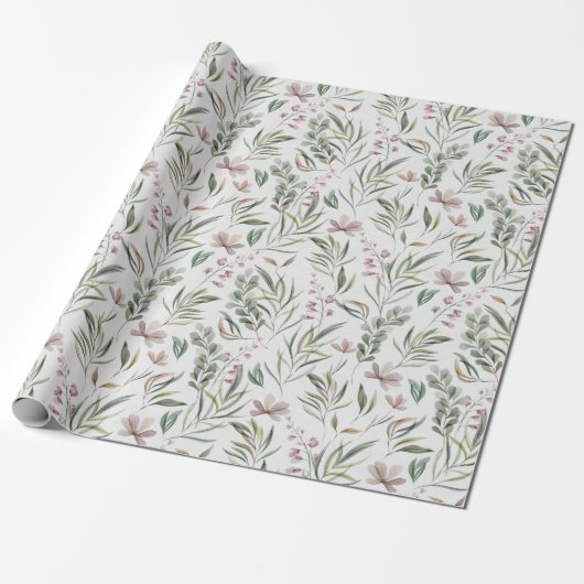 Papier Cadeau Boho Fleurs sauvages Dusty Rose Sage Vert (Déroulé)