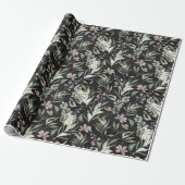 Papier Cadeau Boho Fleurs sauvages Dusty Rose Sage Vert Noir (Déroulé)