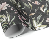 Papier Cadeau Boho Fleurs sauvages Dusty Rose Sage Vert Noir (Coin rond)