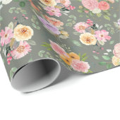 Papier Cadeau Boho Floral été sur Grey (Coin rond)