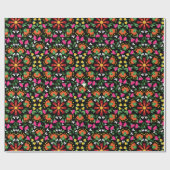 Papier Cadeau Boho Floral Orange rose noir vert (Plat)