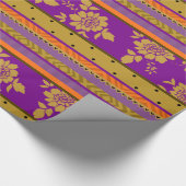 Papier Cadeau Boho Floral Stripes Purple Mustard Jaune Motif (Coin)