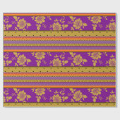 Papier Cadeau Boho Floral Stripes Purple Mustard Jaune Motif (Plat)