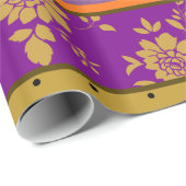Papier Cadeau Boho Floral Stripes Purple Mustard Jaune Motif (Coin rond)