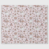 Papier Cadeau Boho Girly Pink Père Noël Doodles de Noël (Plat)