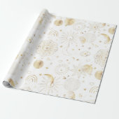 Papier Cadeau Boho Gold Space doodles Design blanc (Déroulé)