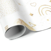 Papier Cadeau Boho Gold Space doodles Design blanc (Coin rond)