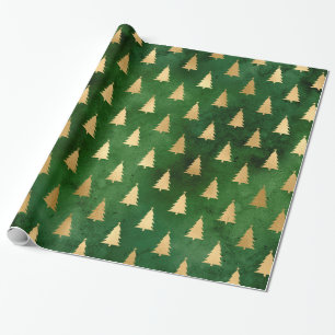 Papier Cadeau Boho Green Gold Trees Noël