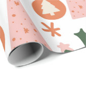 Papier Cadeau Boho Green Rose Orange Arbres de Noël (Coin rond)