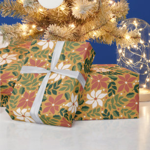 Papier Cadeau Boho Jaune Vert Rouge Floral Noël