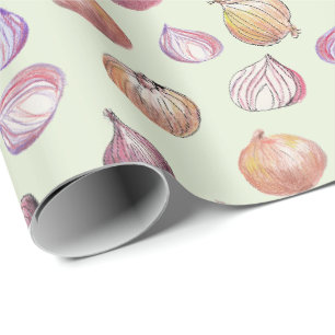 Papier Cadeau Boho Kitchen Onions Sage Veggie Illustré à la main