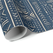 Papier Cadeau Boho Linear Mudcloth | Indigo Classique (Coin rond)