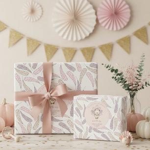 Papier Cadeau Boho Little Turquie & Feathers Baby Girl Douche