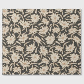 Papier Cadeau Boho Mariage botanique moderne noir ivoire (Plat)