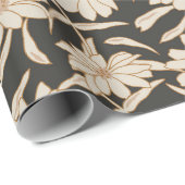 Papier Cadeau Boho Mariage botanique moderne noir ivoire (Coin rond)