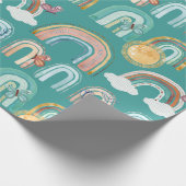 Papier Cadeau Boho moderne Arc-en-ciel Turquoise Terracotta mout (Coin)