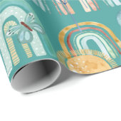 Papier Cadeau Boho moderne Arc-en-ciel Turquoise Terracotta mout (Coin rond)
