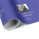 Papier Cadeau Boho moderne heureux anniversaire ajouter nom bleu (Coin rond)