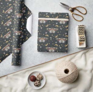 Papier Cadeau Boho Motif céleste gris charbon de bois