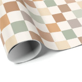 Papier Cadeau Boho Neutral Earthy Checker Checkerboard Checkered (Coin rond)