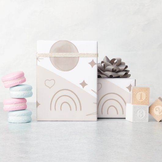 Papier Cadeau Boho Neutral Space Doodles Design esthétique (Baby Shower)