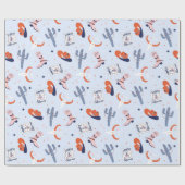 Papier Cadeau Boho Noël Occidental - Bleu (Plat)