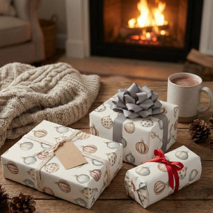 Papier Cadeau Boho Noël Ornements Chaud hiver Vintage