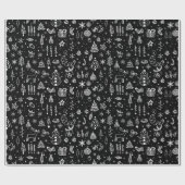 Papier Cadeau Boho noir blanc brillant Arbres de Noël Snowman (Plat)