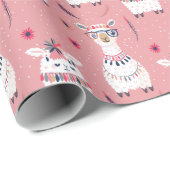 Papier Cadeau Boho nursery white llama, cadeau baby shower (Coin rond)