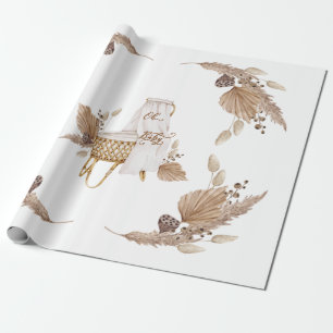 Papier Cadeau Boho Oh Baby Brown et blanc Bassinet