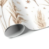 Papier Cadeau Boho Pampas Grass Beige Brown Star Pattern (1) (Coin rond)