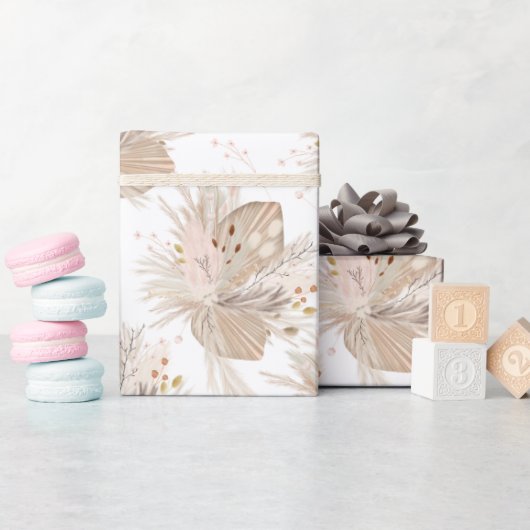 Papier Cadeau Boho pampas herbe séchée aquarelle motif désert (Baby Shower)