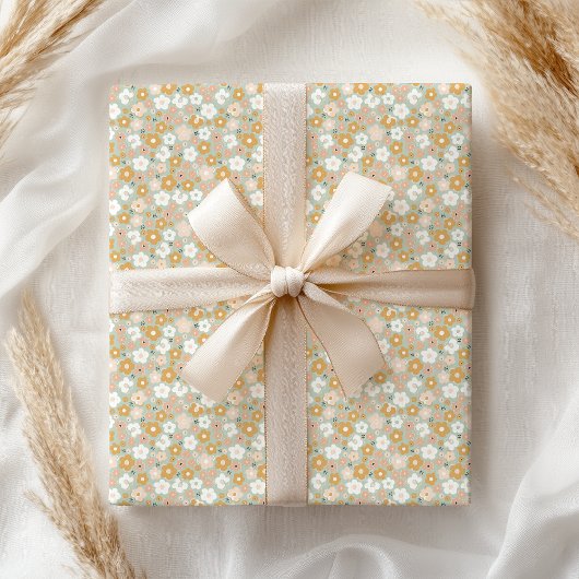 Papier Cadeau Boho Pastel Floral Féminin Rétro