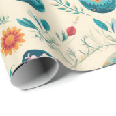 Papier Cadeau Boho Pastel Oeufs de Pâques et Fleurs sauvages (Coin rond)