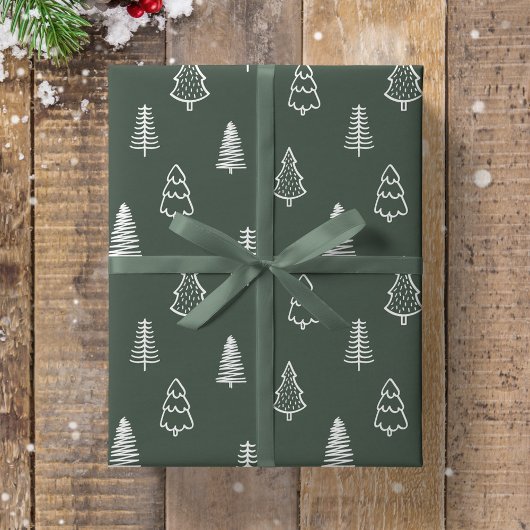 Papier Cadeau Boho Pine Trees Modern Christmas Minimalist Forest