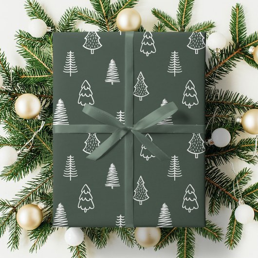 Papier Cadeau Boho Pine Trees Modern Christmas Minimalist Forest