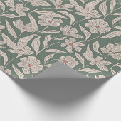 Papier Cadeau Boho Pink & Dark Green Hand Drawn Floral Pattern (Coin)
