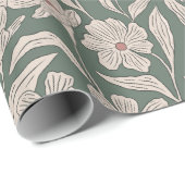 Papier Cadeau Boho Pink & Dark Green Hand Drawn Floral Pattern (Coin rond)