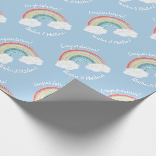 Papier Cadeau Boho Rainbow Baby shower Blue Boy (Coin)