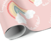 Papier Cadeau Boho Rainbow Baby shower rose (Coin rond)