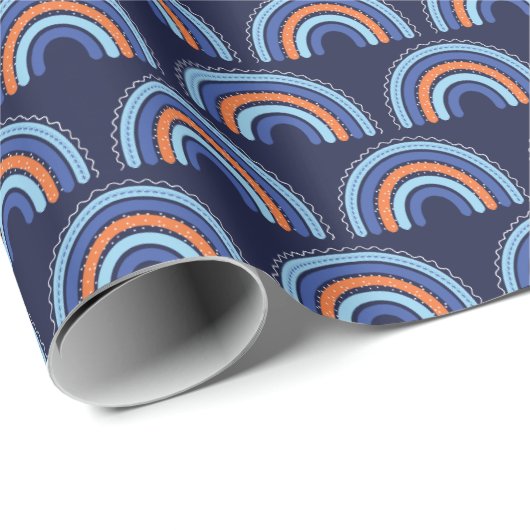 Papier Cadeau Boho Rainbow Orange et Navy Blue (Coin rond)