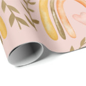 Papier Cadeau Boho Rainbow Rose Orange et Green Girls (Coin rond)