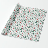 Papier Cadeau Boho Red Green Noël Arbres vacances (Déroulé)