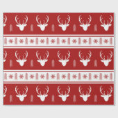 Papier Cadeau Boho Red White Reindeen Snowflake Noël (Plat)